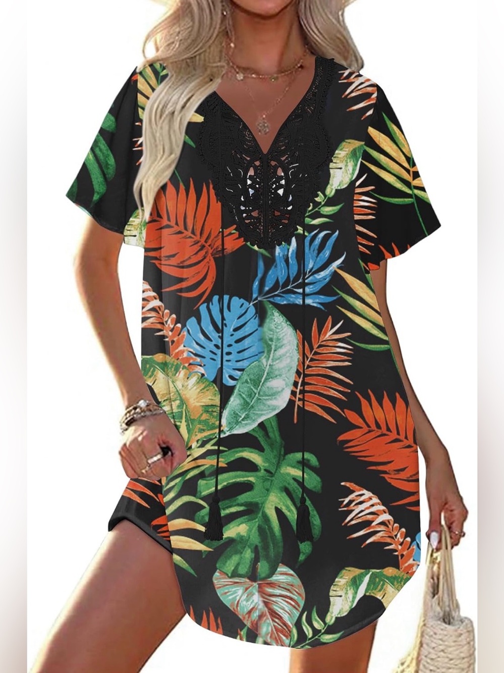 NWT Ekouaer swimsuit cover up or dress v neck crocheted size medium